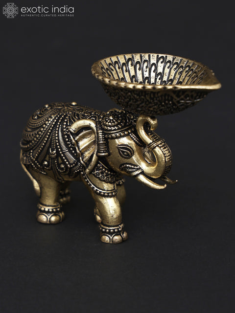 3" Small Superfine Brass Elephant with Diya