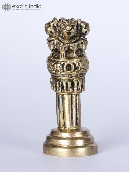 3" Small Ashoka Stambh Brass Statue for Table Decor