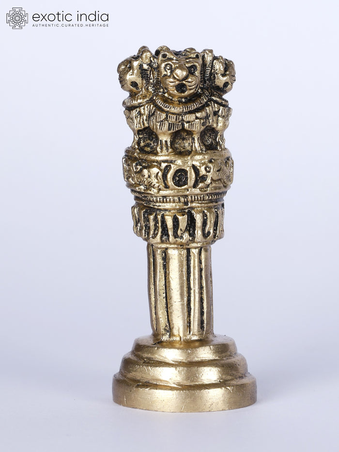 3" Small Ashoka Stambh Brass Statue for Table Decor