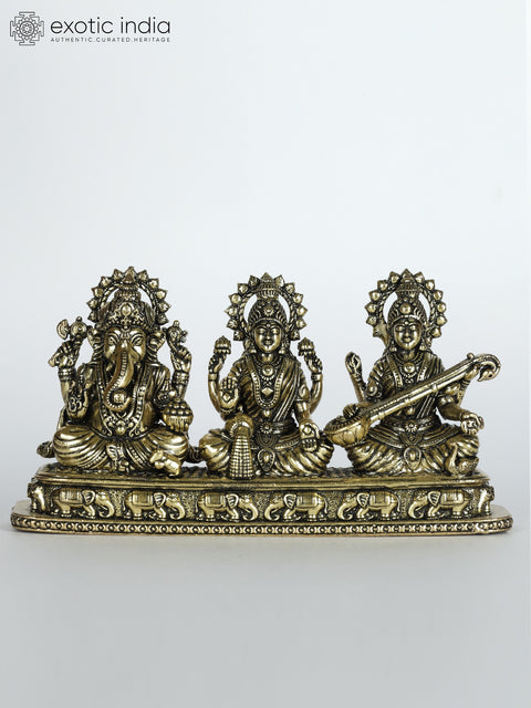 5" Small Superfine Ganesha Lakshmi Saraswati Brass Statue