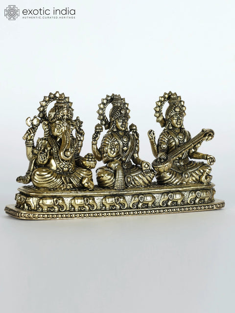5" Small Superfine Ganesha Lakshmi Saraswati Brass Statue