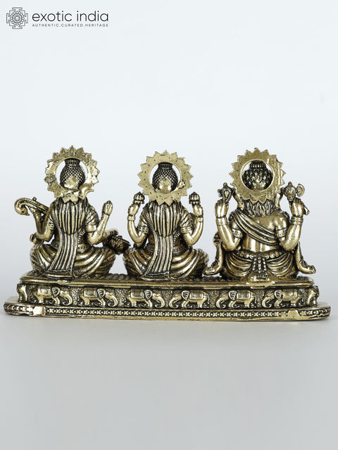 5" Small Superfine Ganesha Lakshmi Saraswati Brass Statue