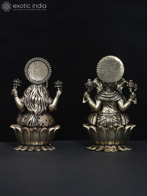 2" Small Superfine Pair of Ganesha Lakshmi Brass Statues