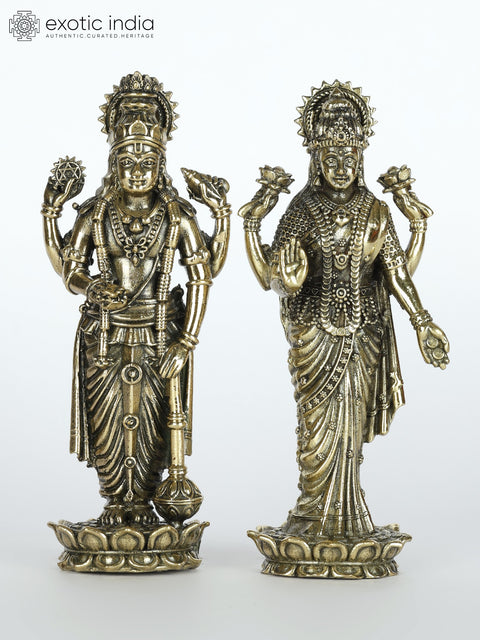 3" Small Superfine Standing Lakshmi Narayan Idol | Vishnu Lakshmi Brass Statues