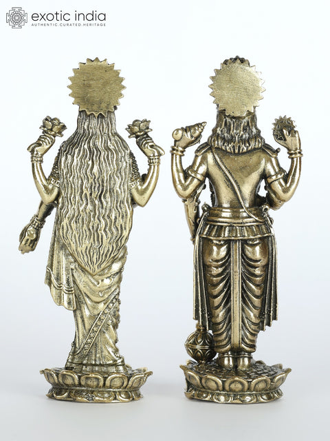 3" Small Superfine Standing Lakshmi Narayan Idol | Vishnu Lakshmi Brass Statues