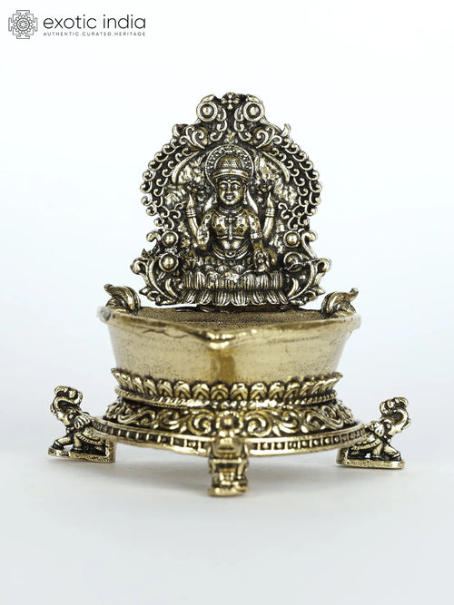 Small Superfine Goddess Lakshmi Brass Diya for Pooja