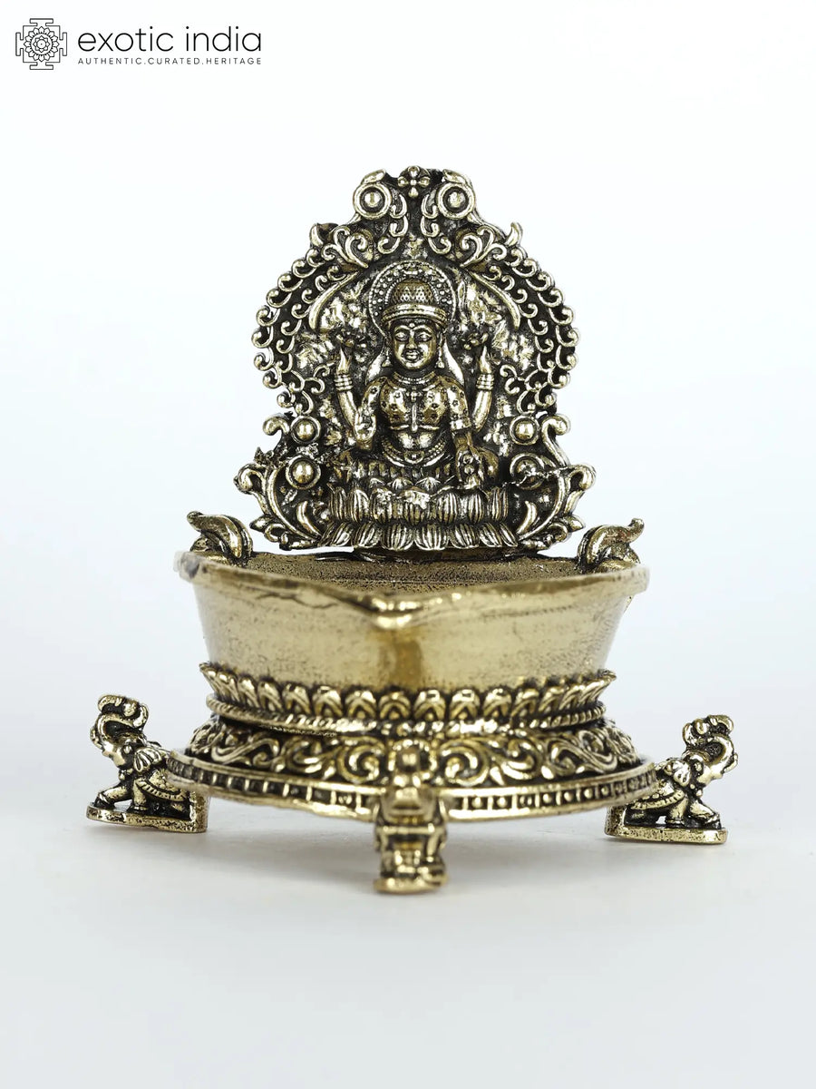 Small Superfine Goddess Lakshmi Brass Diya for Pooja