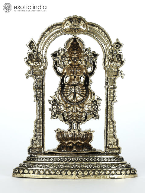 4" Small Superfine Blessing Goddess Lakshmi Standing on Lotus with Kirtimukha Prabhavali | Brass Statue