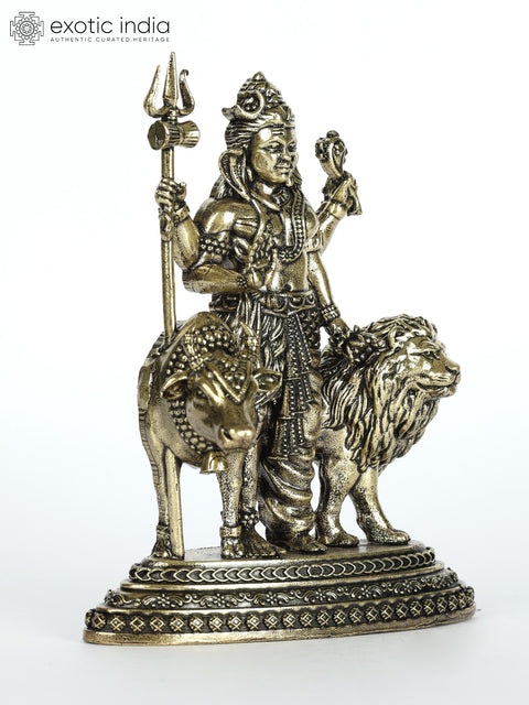 Small Superfine Ardhanarishvara Idol with Nandi and Lion | Shiva-Shakti Brass Statue