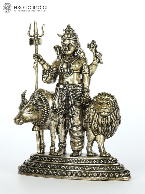 Small Superfine Ardhanarishvara Idol with Nandi and Lion | Shiva-Shakti Brass Statue