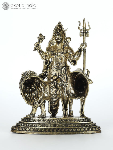 Small Superfine Ardhanarishvara Idol with Nandi and Lion | Shiva-Shakti Brass Statue