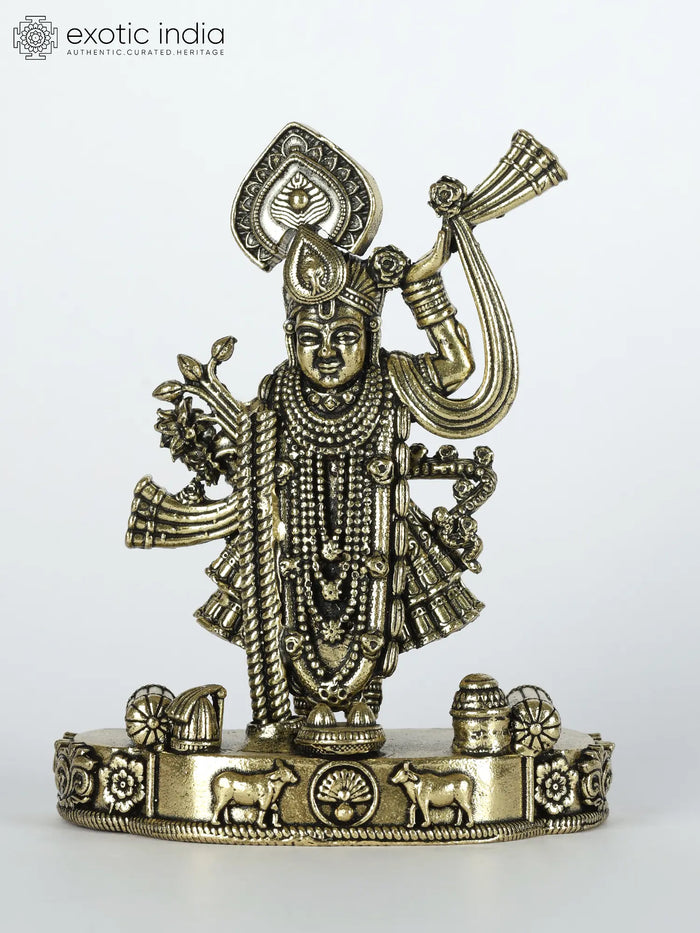 4" Shrinathji Handmade Brass Statue for Pooja