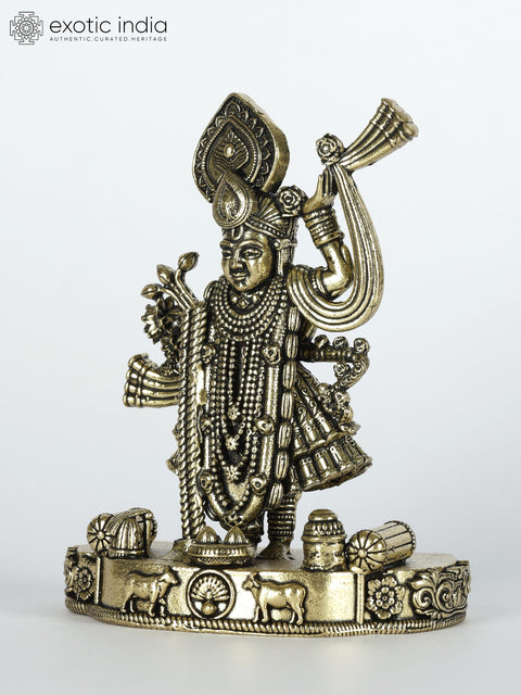 Small Superfine Shrinathji in Standing Gesture | Brass Statue | Made in India