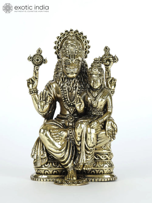 4" Sitting Narasimha with Lakshmi Brass Statue for Pooja