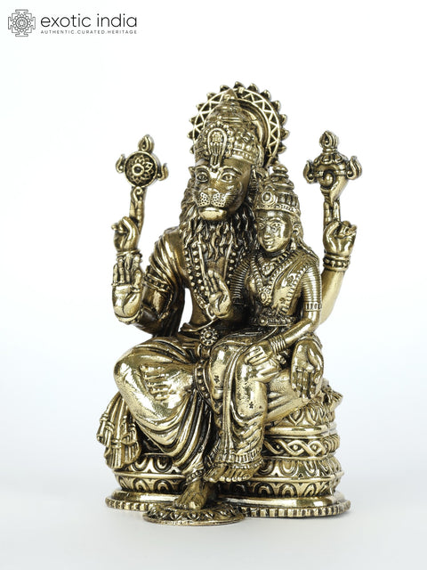 4" Small Superfine Sitting Lord Narasimha with Devi Lakshmi Brass Statue