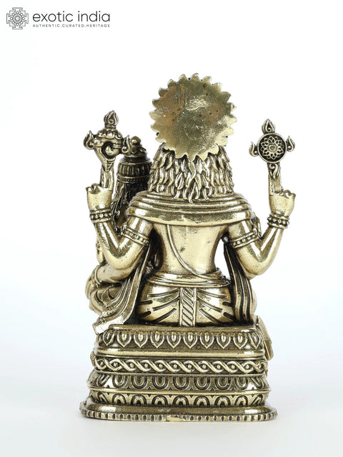 4" Small Superfine Sitting Lord Narasimha with Devi Lakshmi Brass Statue