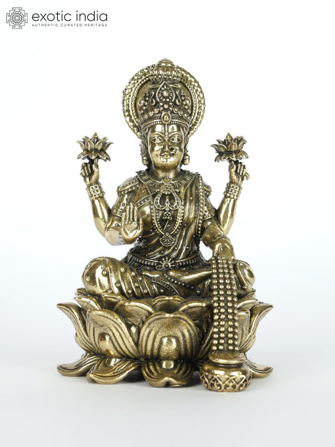 Small Superfine Blessing Goddess Lakshmi Seated on Lotus | Spiritual Brass Statue for Home Temple