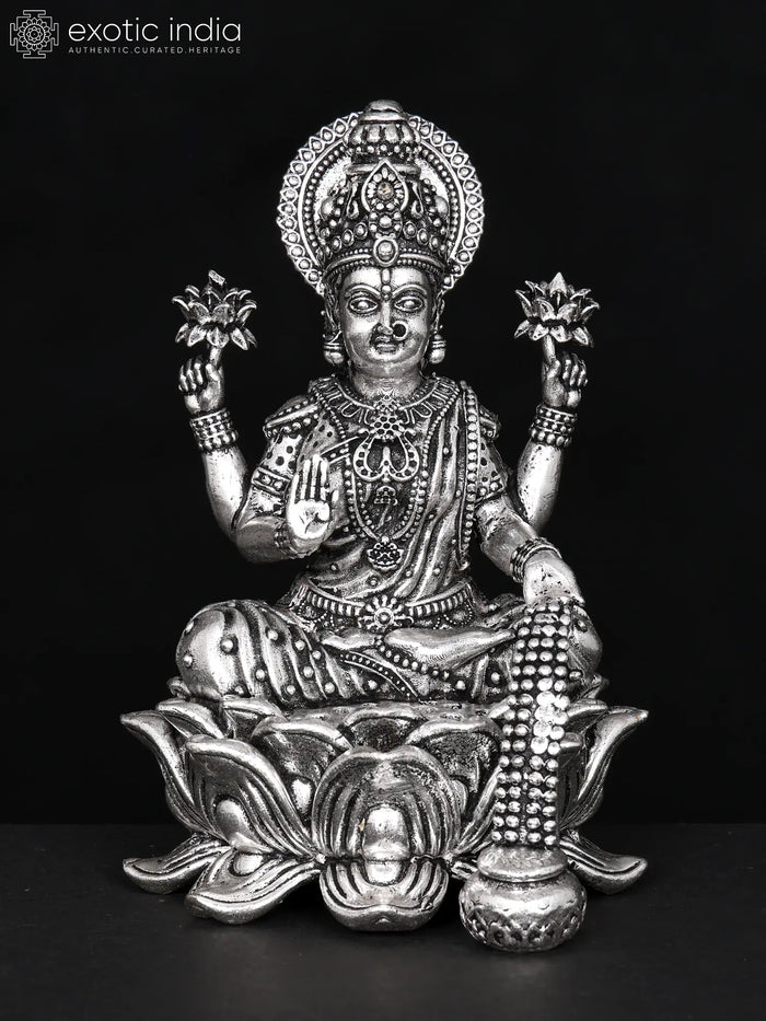 Small Superfine Blessing Goddess Lakshmi Seated on Lotus | Spiritual Brass Statue for Home Temple