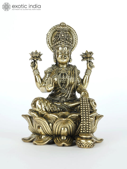 Small Superfine Blessing Goddess Lakshmi Seated on Lotus | Spiritual Brass Statue for Home Temple