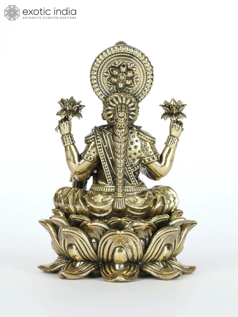 Small Superfine Blessing Goddess Lakshmi Seated on Lotus | Spiritual Brass Statue for Home Temple
