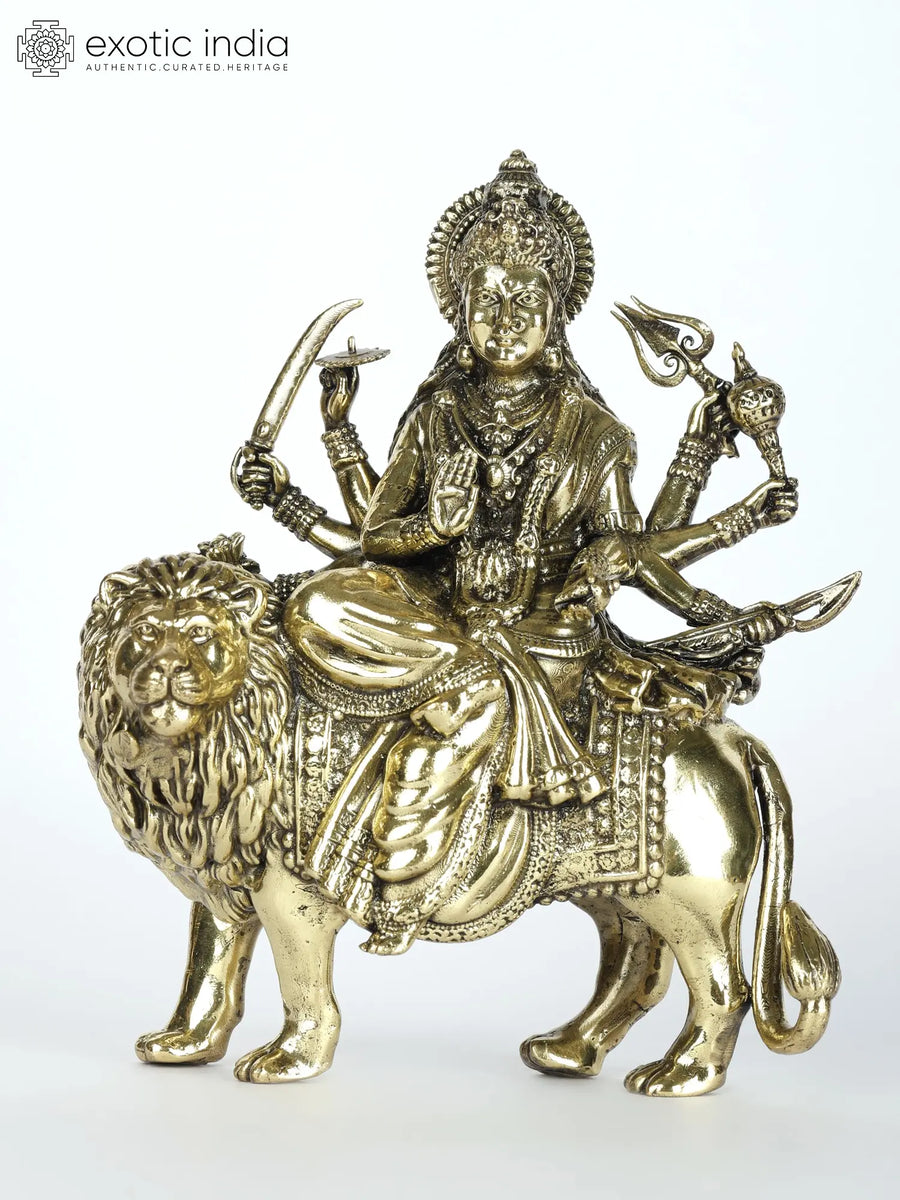 Small Superfine Goddess Durga Sherawali Maa Brass Statue