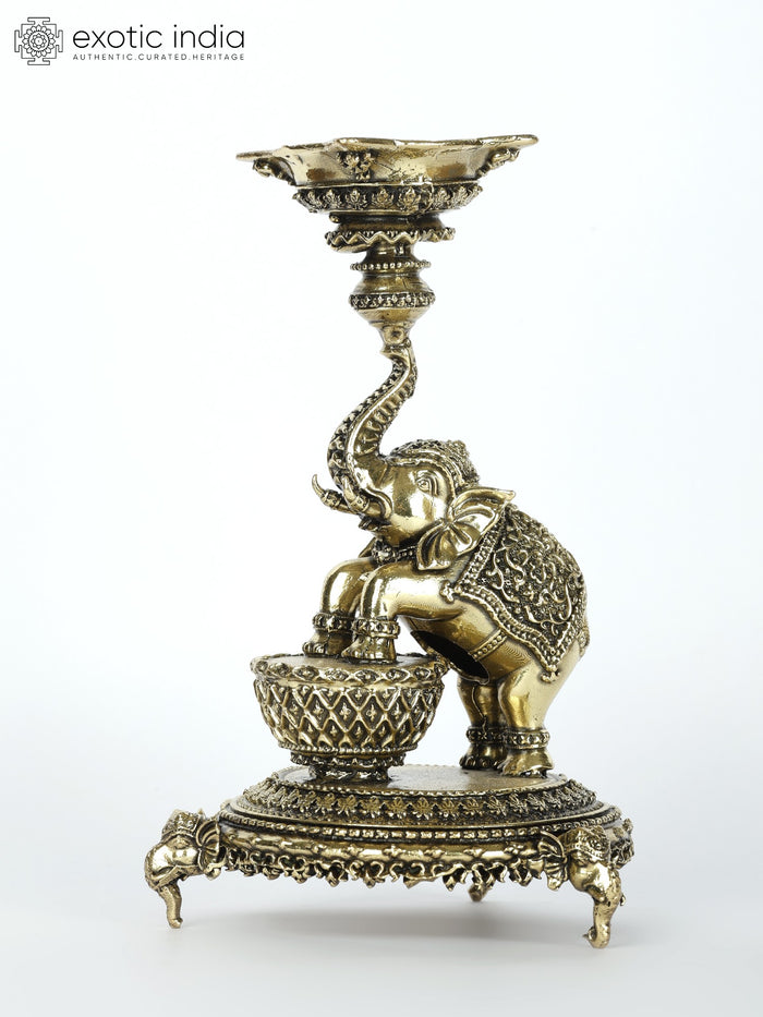 6" Handmade Brass Elephant Lamp with Designer Details