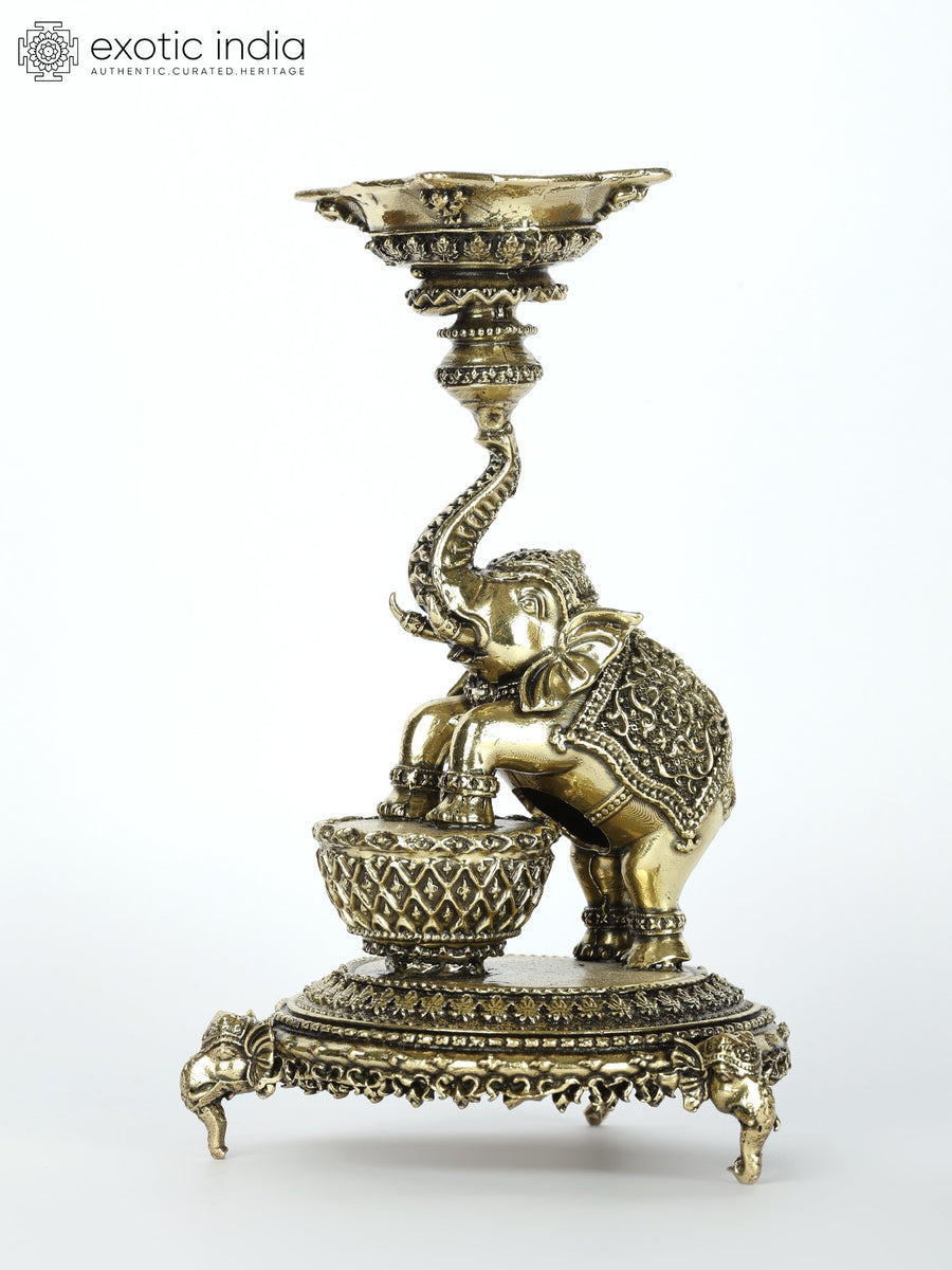 6" Handmade Brass Elephant Lamp with Designer Details