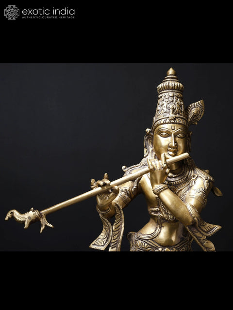 28" Fluting Krishna | Brass Statue