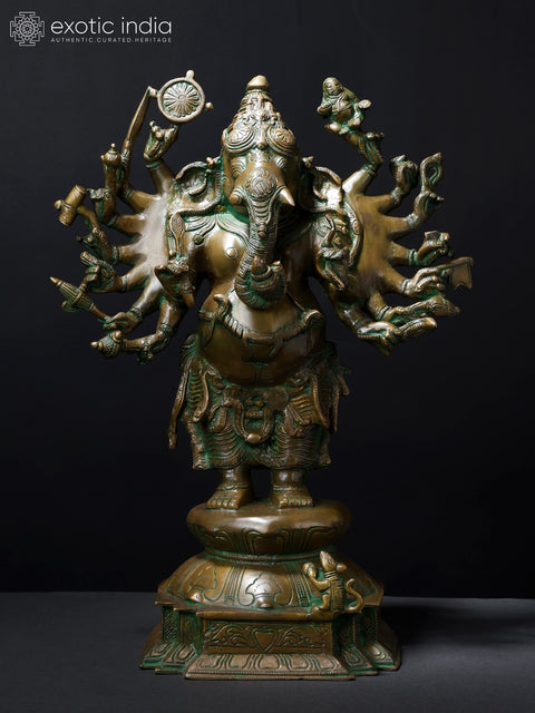 19" Sixteen Armed Vira-Ganesha | Brass Statue