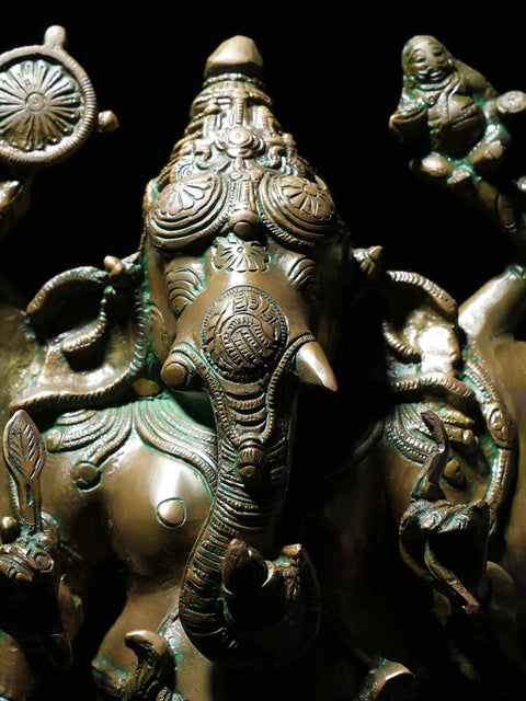 19" Sixteen Armed Vira-Ganesha | Brass Statue