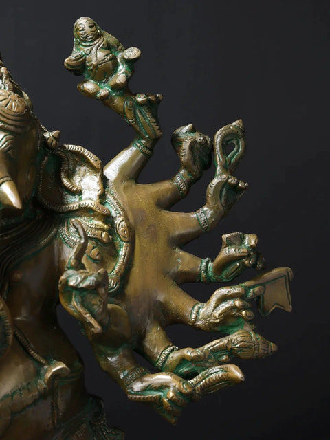 19" Sixteen Armed Vira-Ganesha | Brass Statue