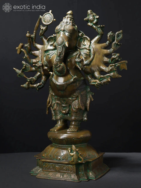 19" Sixteen Armed Vira-Ganesha | Brass Statue