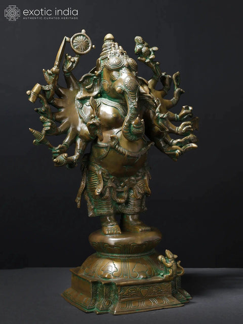 19" Sixteen Armed Vira-Ganesha | Brass Statue
