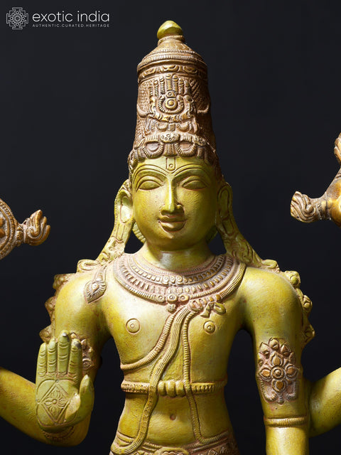 19" Four-Armed Blessing Lord Vishnu Brass Statue | Hindu God Figurine