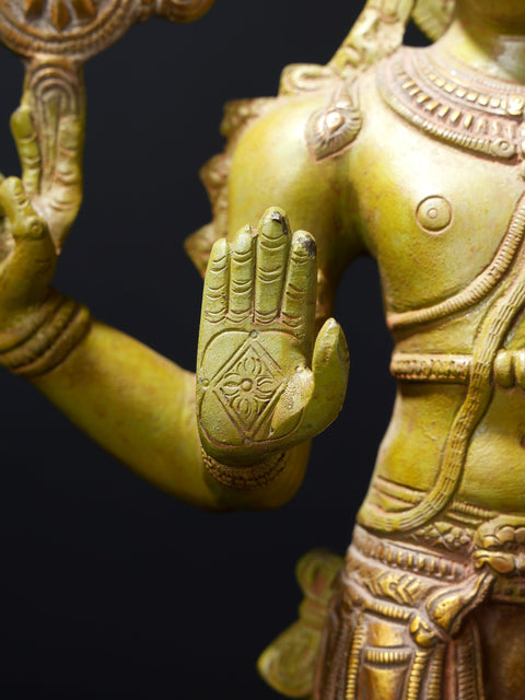 19" Four-Armed Blessing Lord Vishnu Brass Statue | Hindu God Figurine