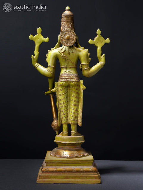 19" Four-Armed Blessing Lord Vishnu Brass Statue | Hindu God Figurine