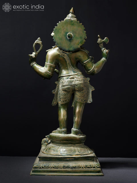 19" Standing Chaturbhuja Lord Ganesha Brass Statue
