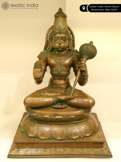 18" Sitting Lord Hanuman in Blessing Gesture | Brass Statue