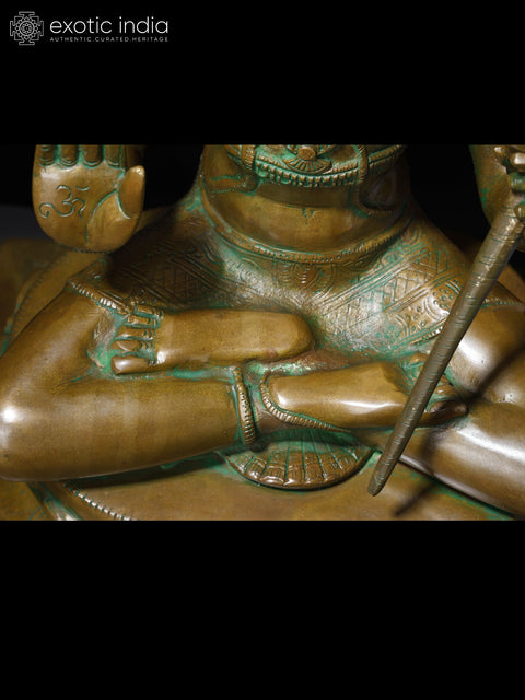 18" Sitting Lord Hanuman in Blessing Gesture | Brass Statue