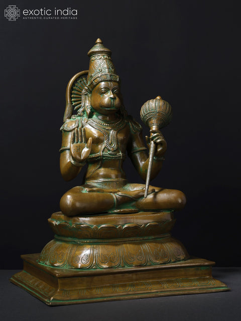 18" Sitting Lord Hanuman in Blessing Gesture | Brass Statue