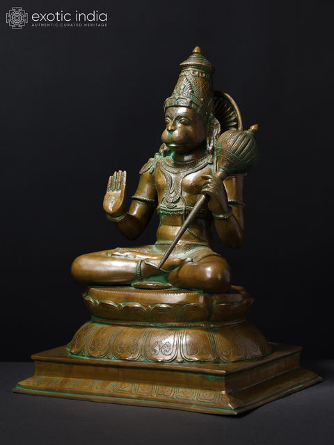 18" Sitting Lord Hanuman in Blessing Gesture | Brass Statue