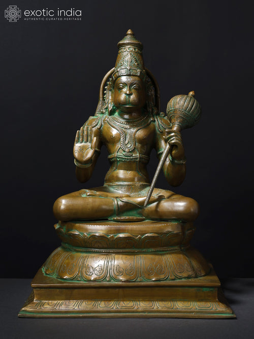 18" Sitting Lord Hanuman Blessing Gesture Brass Statue