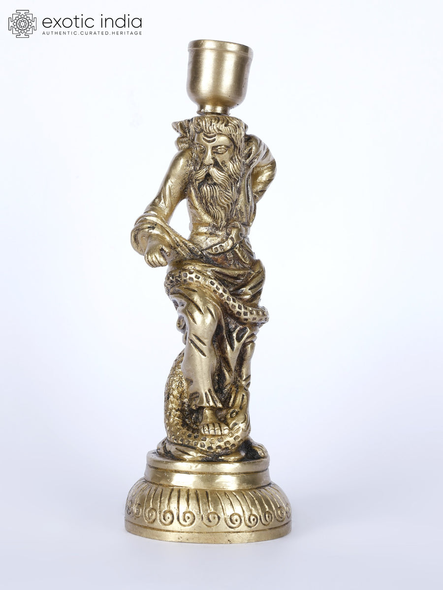 7" Asclepius Greek God of Medicine Brass Candle Holder