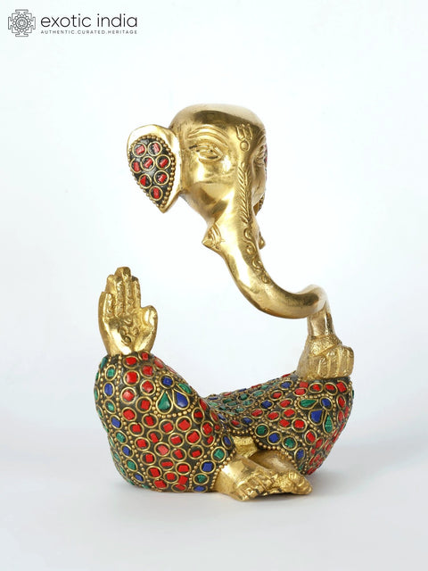 5" Small Stylized Lord Ganesha | Brass Statue with Inlay Work