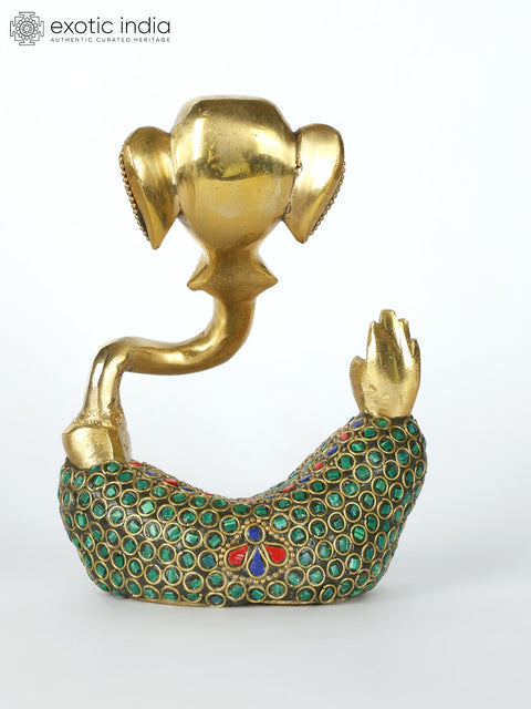 5" Small Stylized Lord Ganesha | Brass Statue with Inlay Work