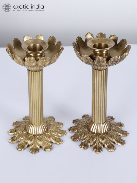 6" Pair of Designer Candle Holders in Brass