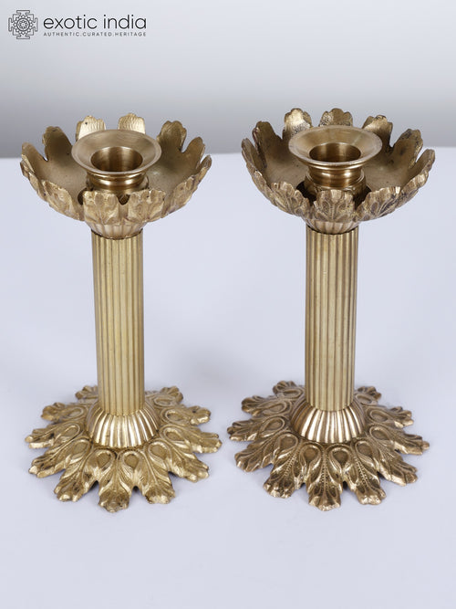 6" Brass Designer Candle Holders Pair for Home Decor