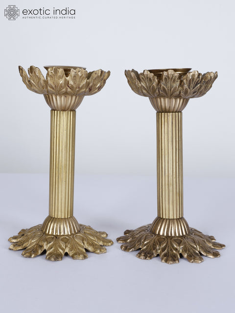 6" Pair of Designer Candle Holders in Brass