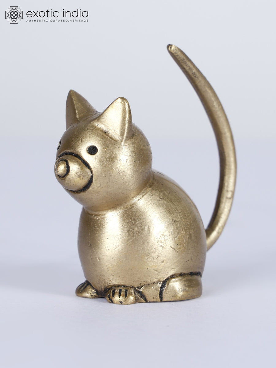 2" Small Cute Cat Brass Figurine for Table Decor