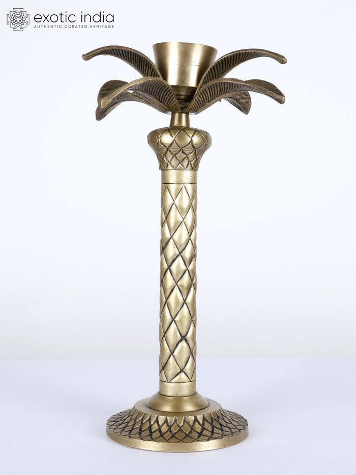 13" Brass Palm Tree Candle Holder Statue